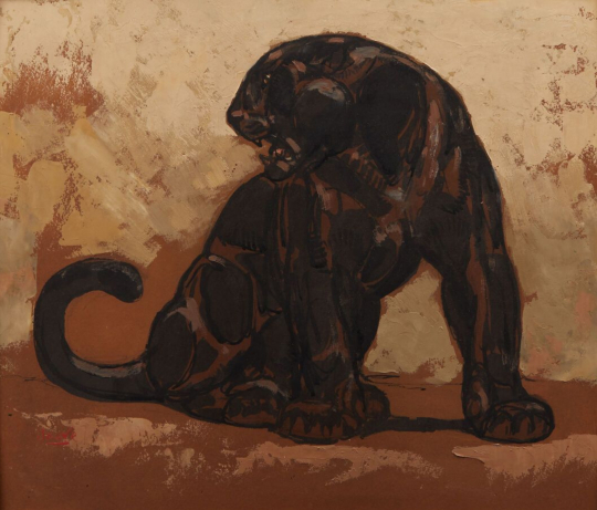 Paul JOUVE (1878-1973) - Jaguar noir assis.